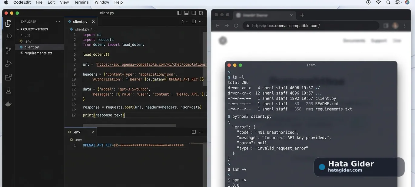 ChatGPT 401 hata kodu OpenAI API yetkilendirme hatası