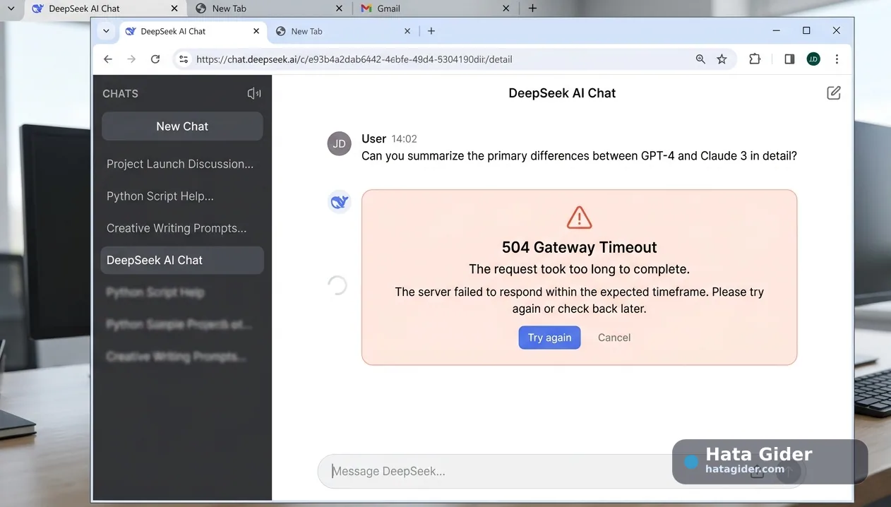 DeepSeek 504 hata kodu Gateway Timeout zaman aşımı