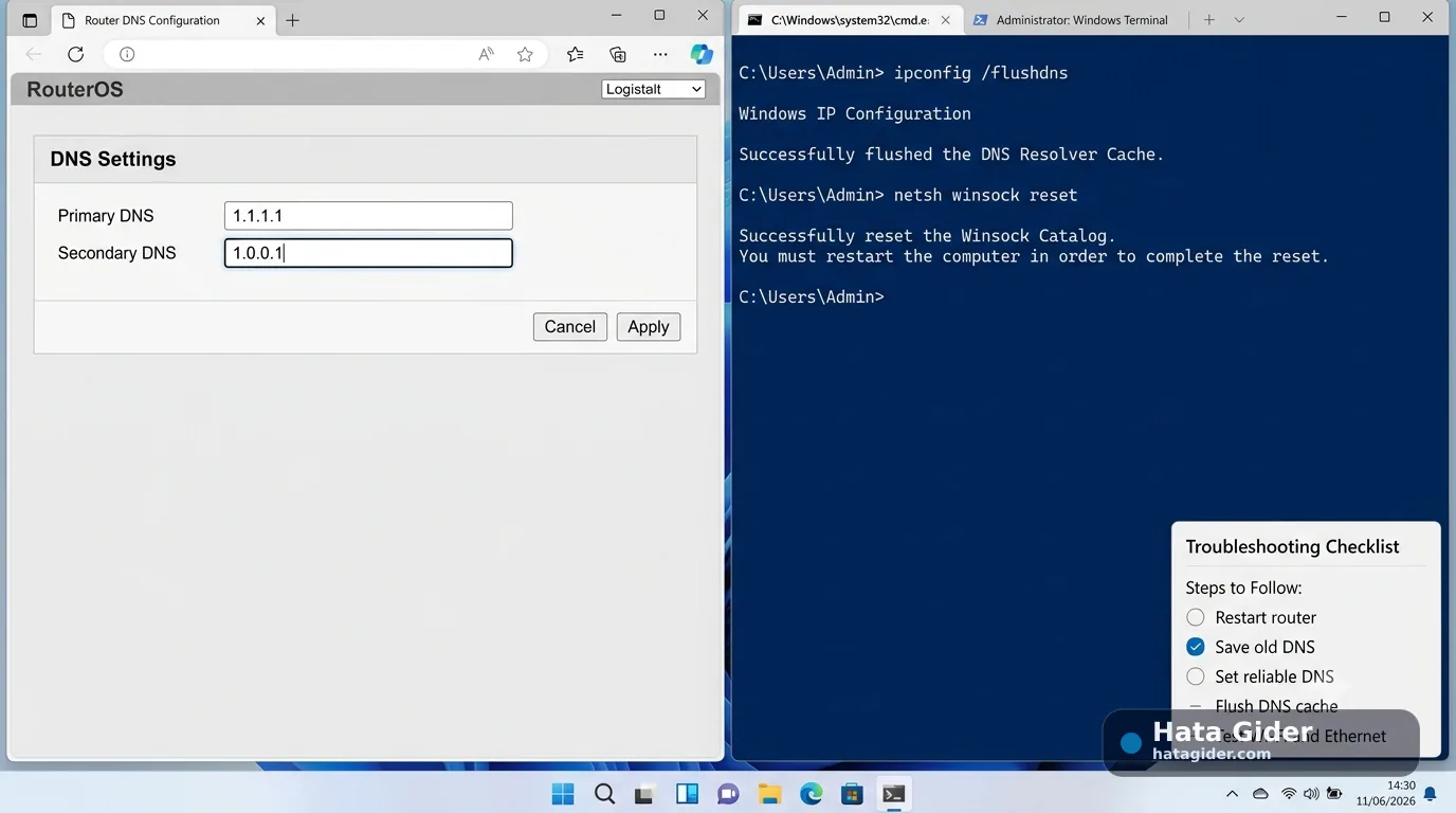 Modem router DNS ayarı ve Windows DNS önbelleği temizleme çözümü