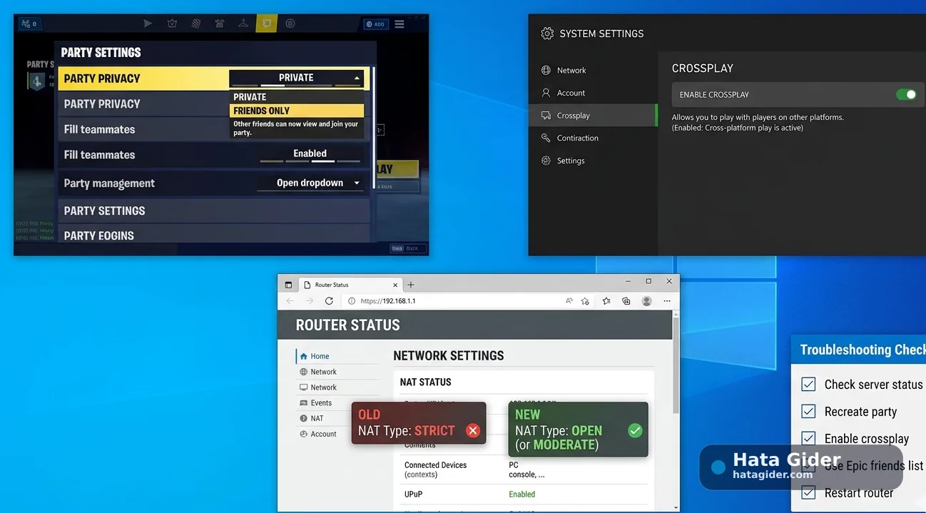 Fortnite error code 91 parti gizliliği crossplay ve NAT çözümü