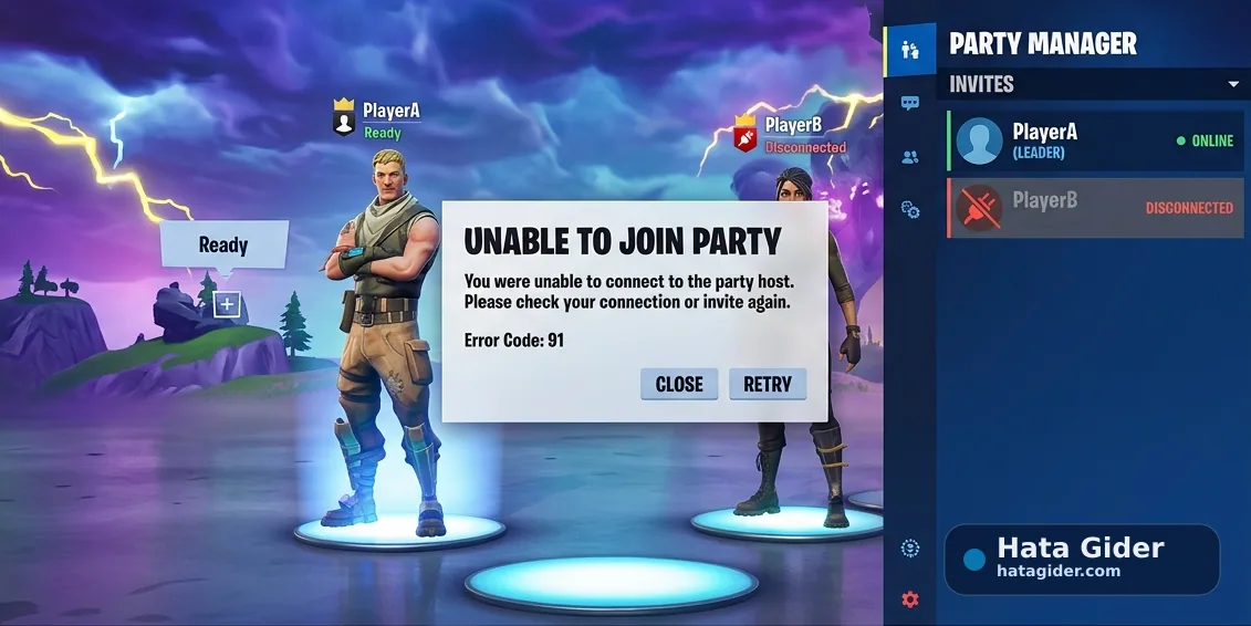 Fortnite hata kodu 91 unable to join party sorunu