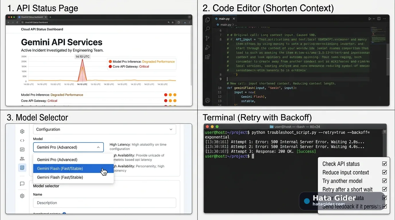 Gemini 500 hatası API status input context model değiştirme ve retry çözümü Gemini 500 hatası API status input context model değiştirme ve retry çözümü