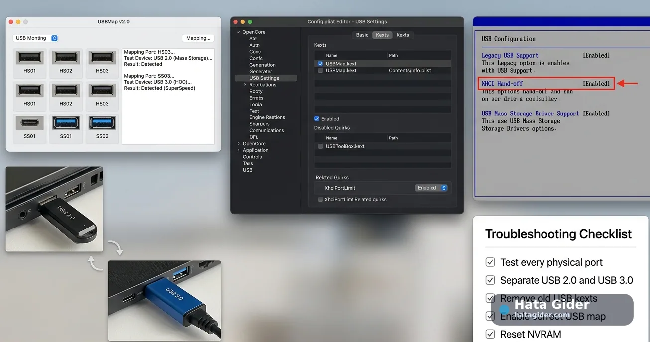 USB port mapping hatası USBMap OpenCore BIOS ve port testi çözümü
