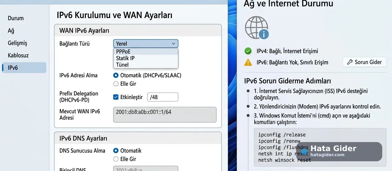 Router IPv6 WAN DHCPv6-PD ve DNS ayarları kontrolü